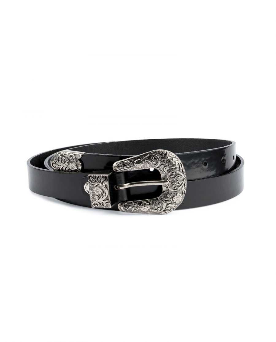 Black Patent Leather Belt With Western Buckle Capo Pelle
