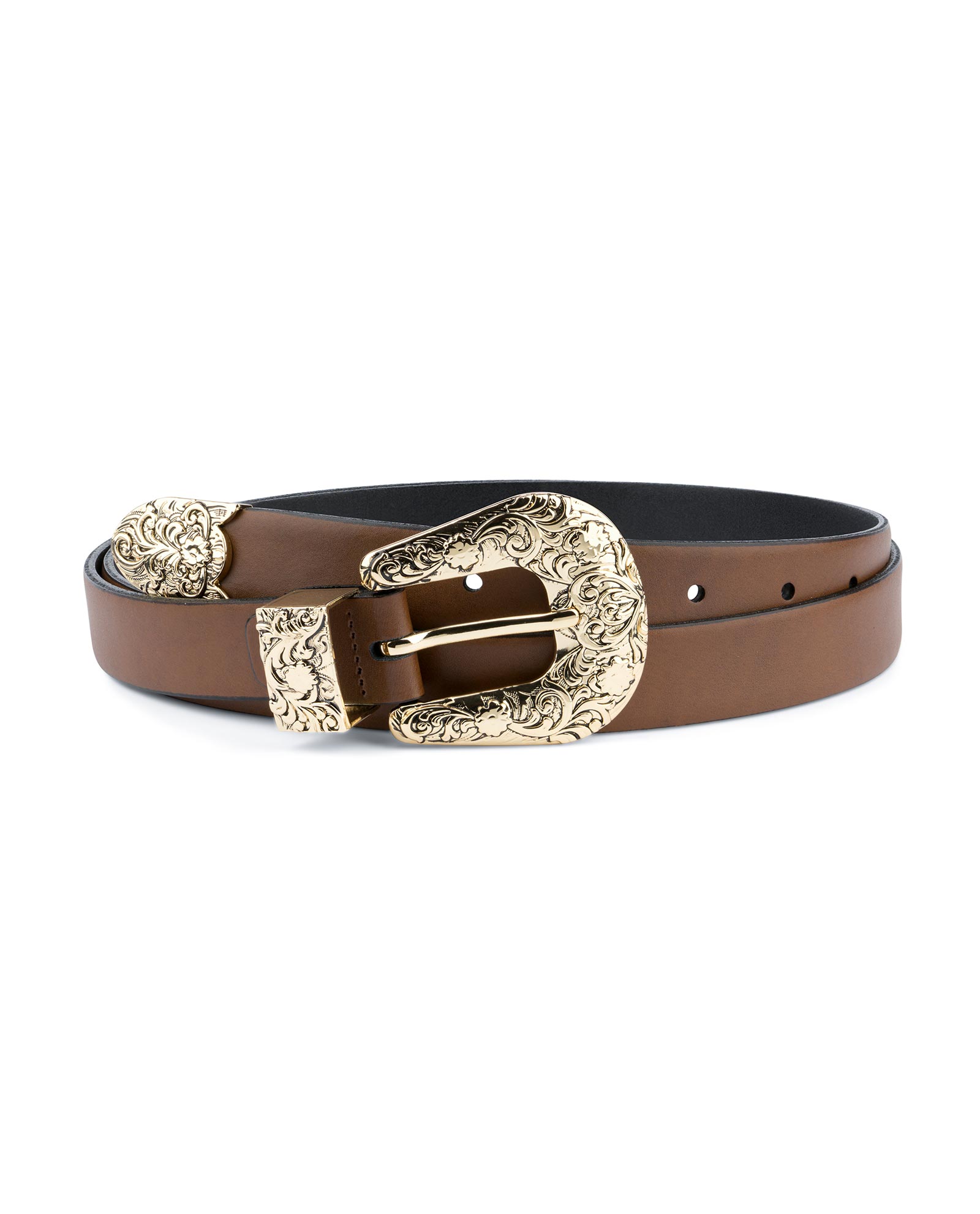 Brown Western Belt for Women with Gold Buckle 32 / 80 cm - Brown | Capo Pelle