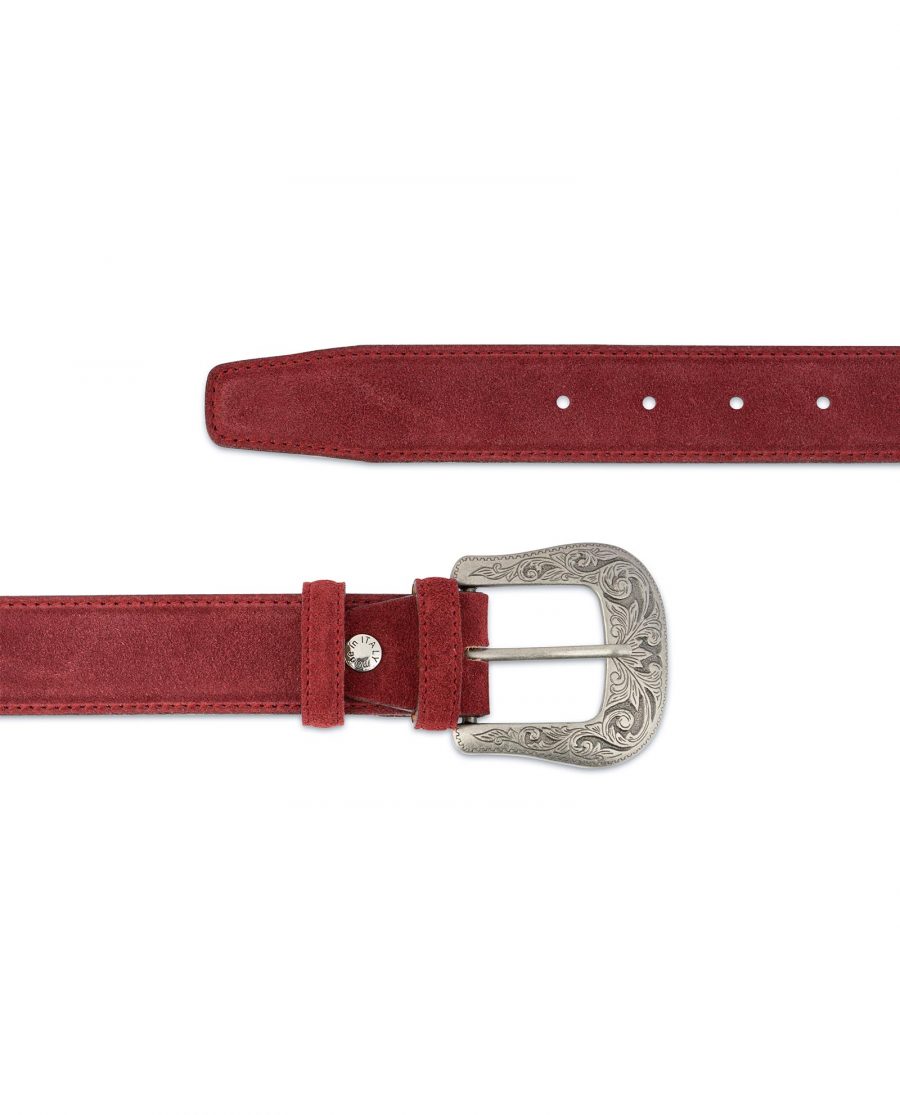 Burgundy Suede Western Belt For Men With Buckle For jeans