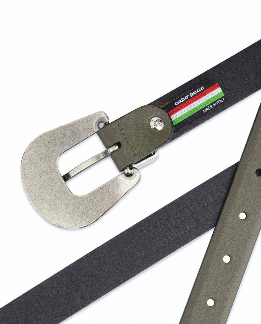 Cowgirl Belt With Buckle Olive Green Leather Made in Italy