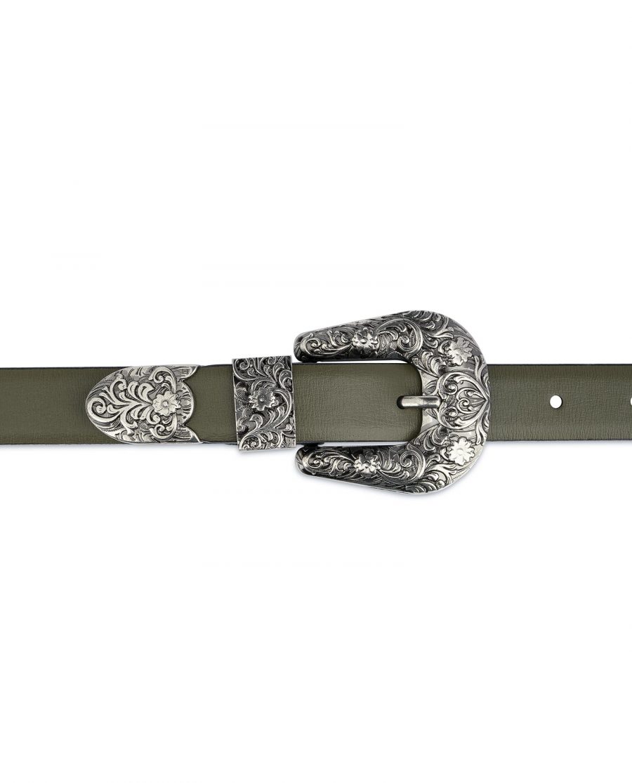 Cowgirl Belt With Buckle Olive Green Leather On dress