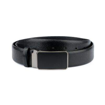 Mens Black Belt With Black Buckle Saffiano Leather Capo Pelle