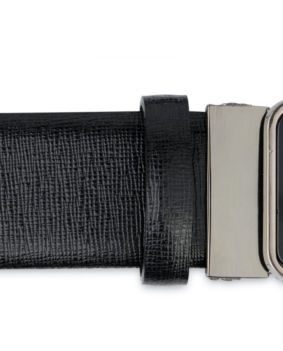 Mens Black Belt With Black Buckle Saffiano Leather Loop