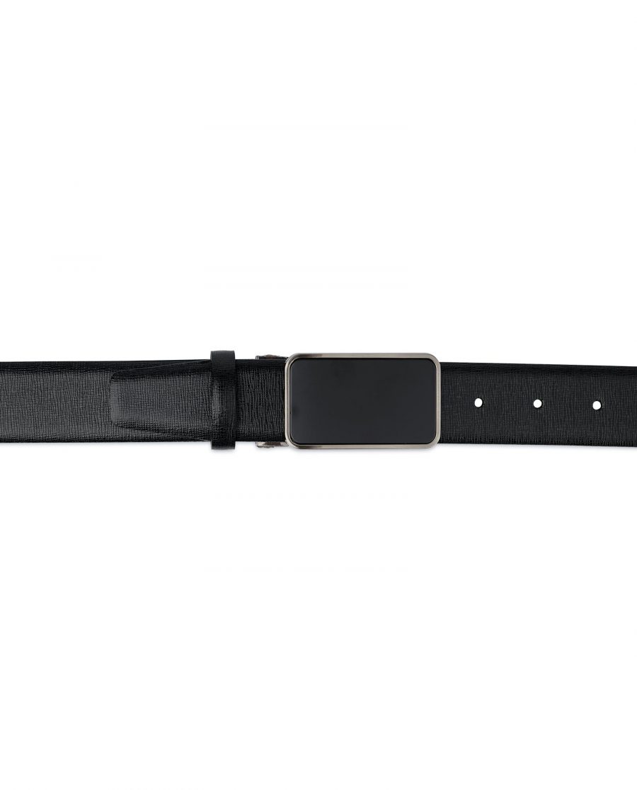 Mens Black Belt With Black Buckle Saffiano Leather On Pants
