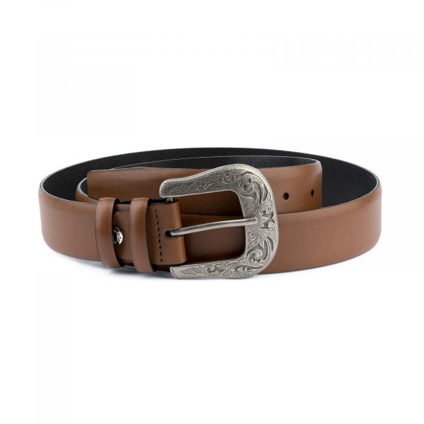 Mens Brown Western Belt With Buckle Capo Pelle