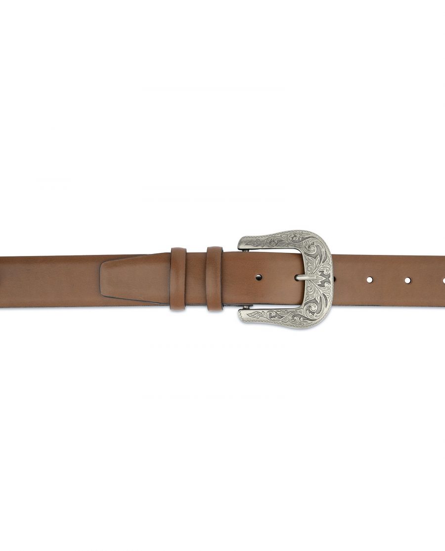 Mens Brown Western Belt With Buckle On Jeans