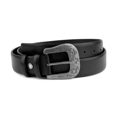 Mens Western Belt Black Saffiano Leather Capo Pelle