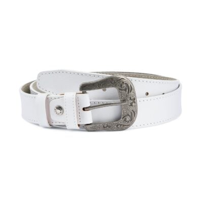 Mens White Western Belt Genuine Leather Capo Pelle