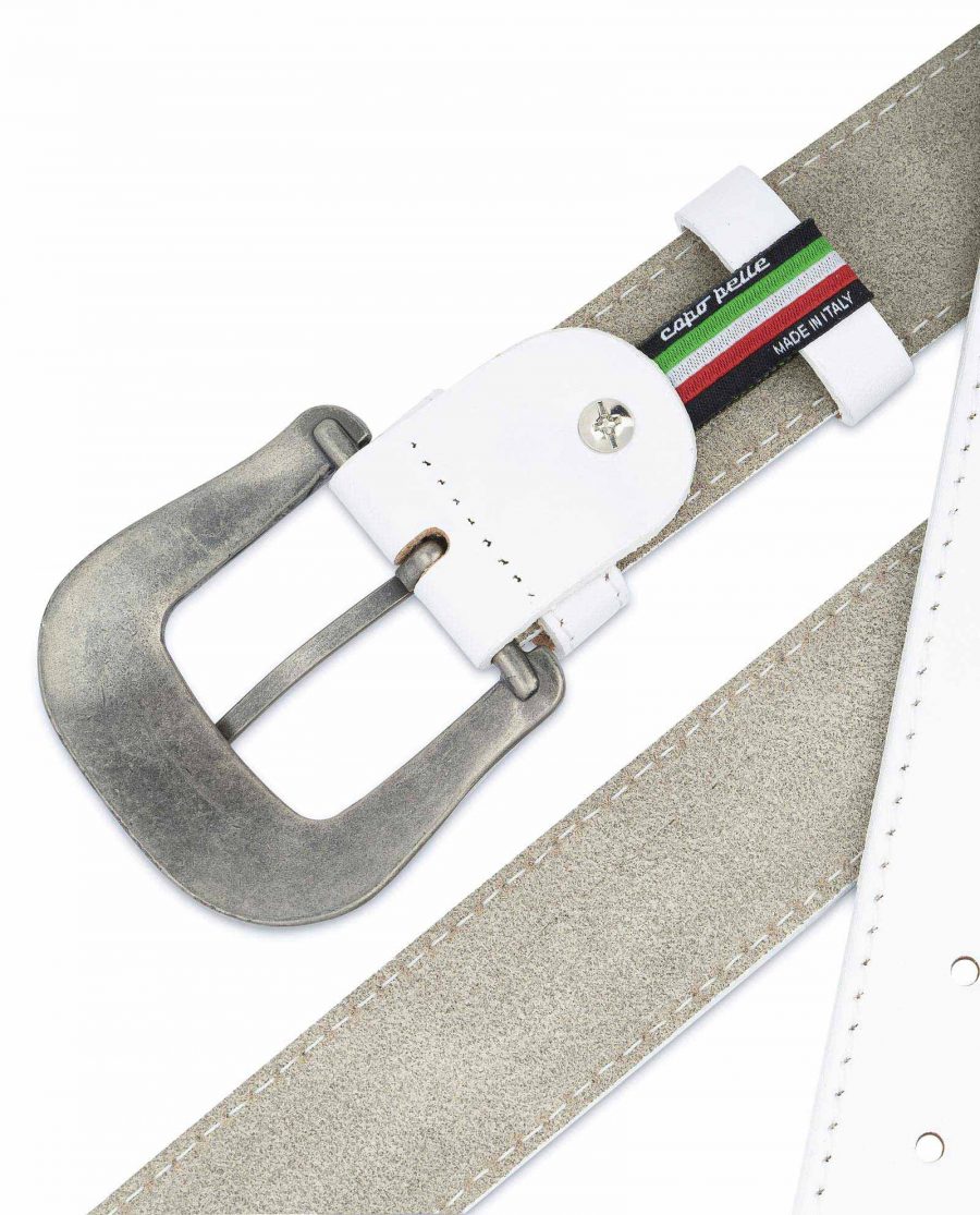 Mens White Western Belt Genuine Leather Made in Italy