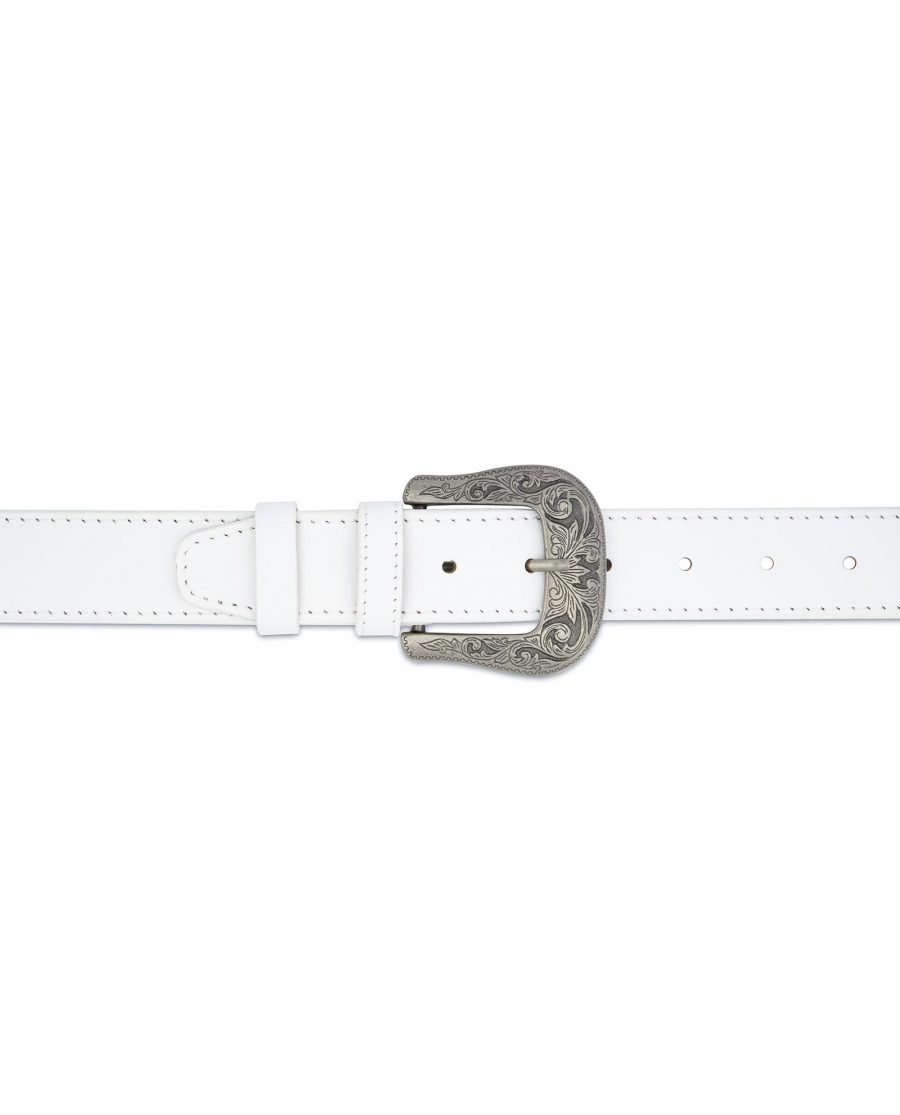 Mens White Western Belt Genuine Leather On jeans