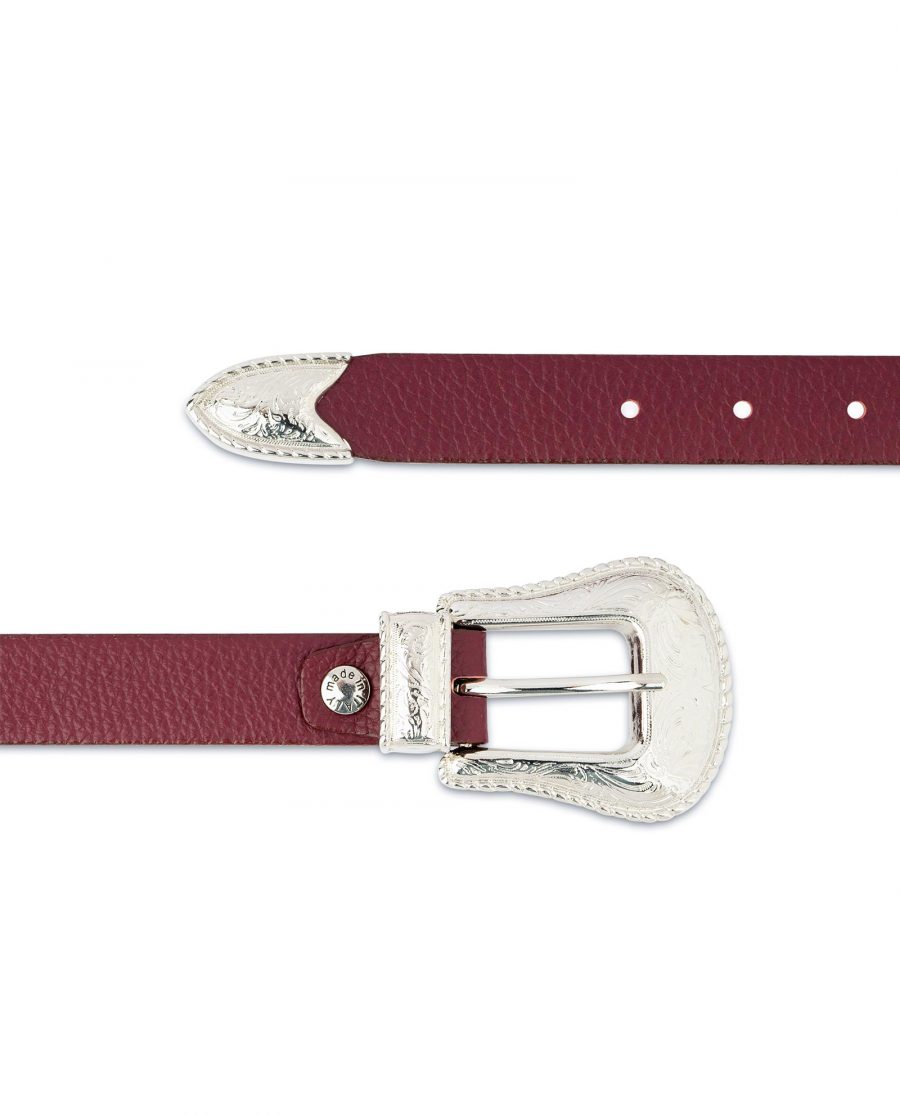 Western Burgundy Belt For Women Genuine leather