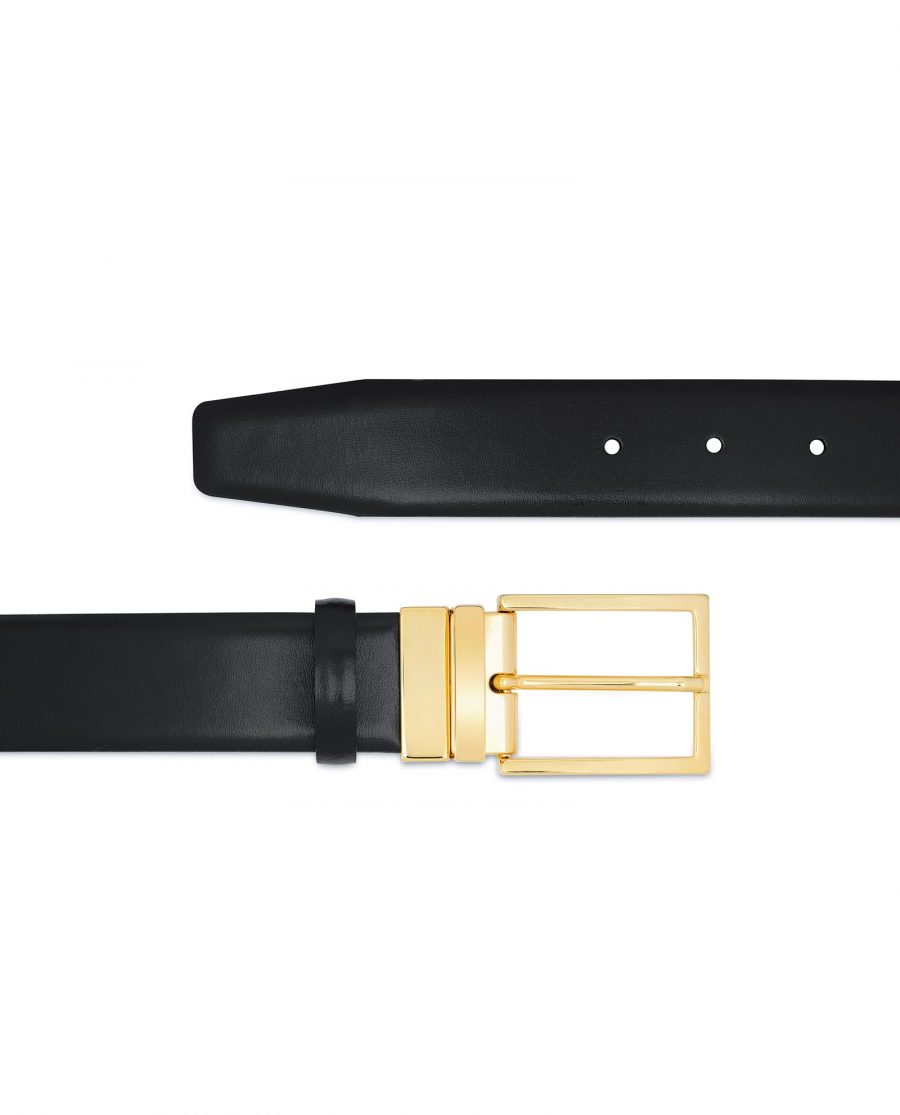Buy Black Belt With Gold Buckle | For Men | LeatherBeltsOnline.om