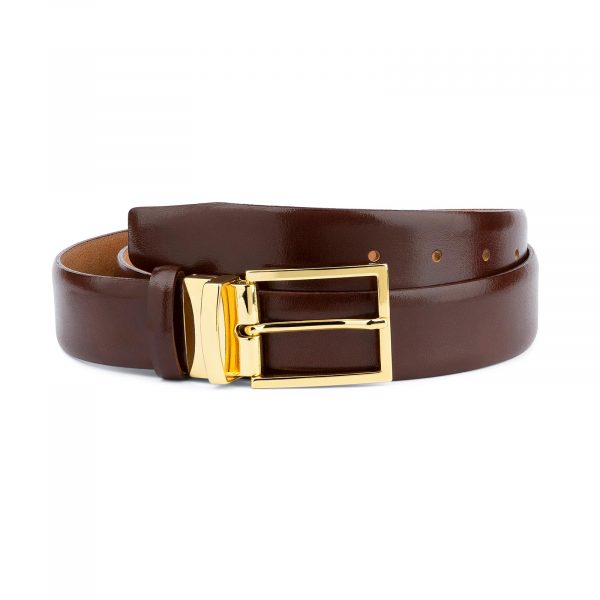 Brown Belt With Gold Buckle For Men Capo Pelle