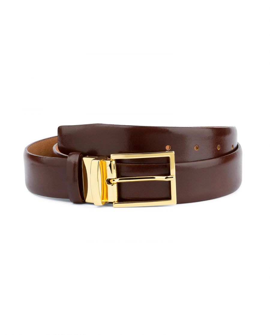 Brown Belt With Gold Buckle For Men Capo Pelle