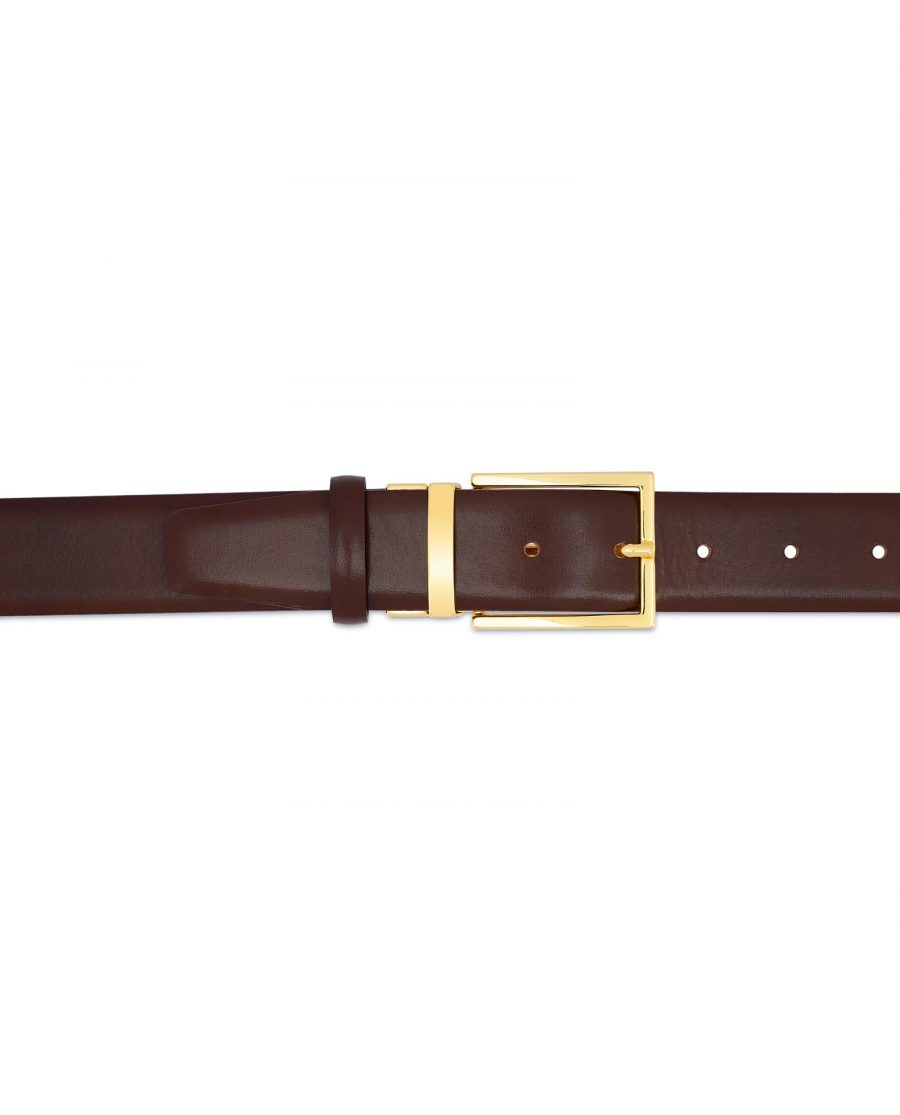 Buy Brown Belt With Gold Buckle | For Men | LeatherBeltsOnline.com