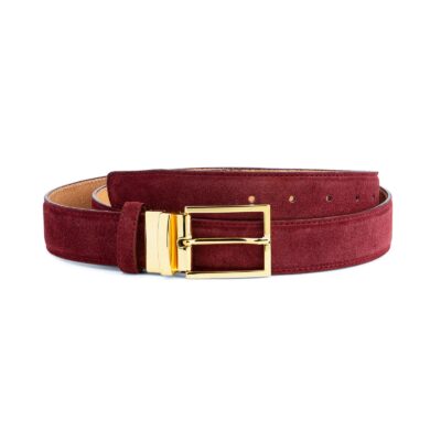 Burgundy Belt With Gold Buckle Suede Leather Capo Pelle