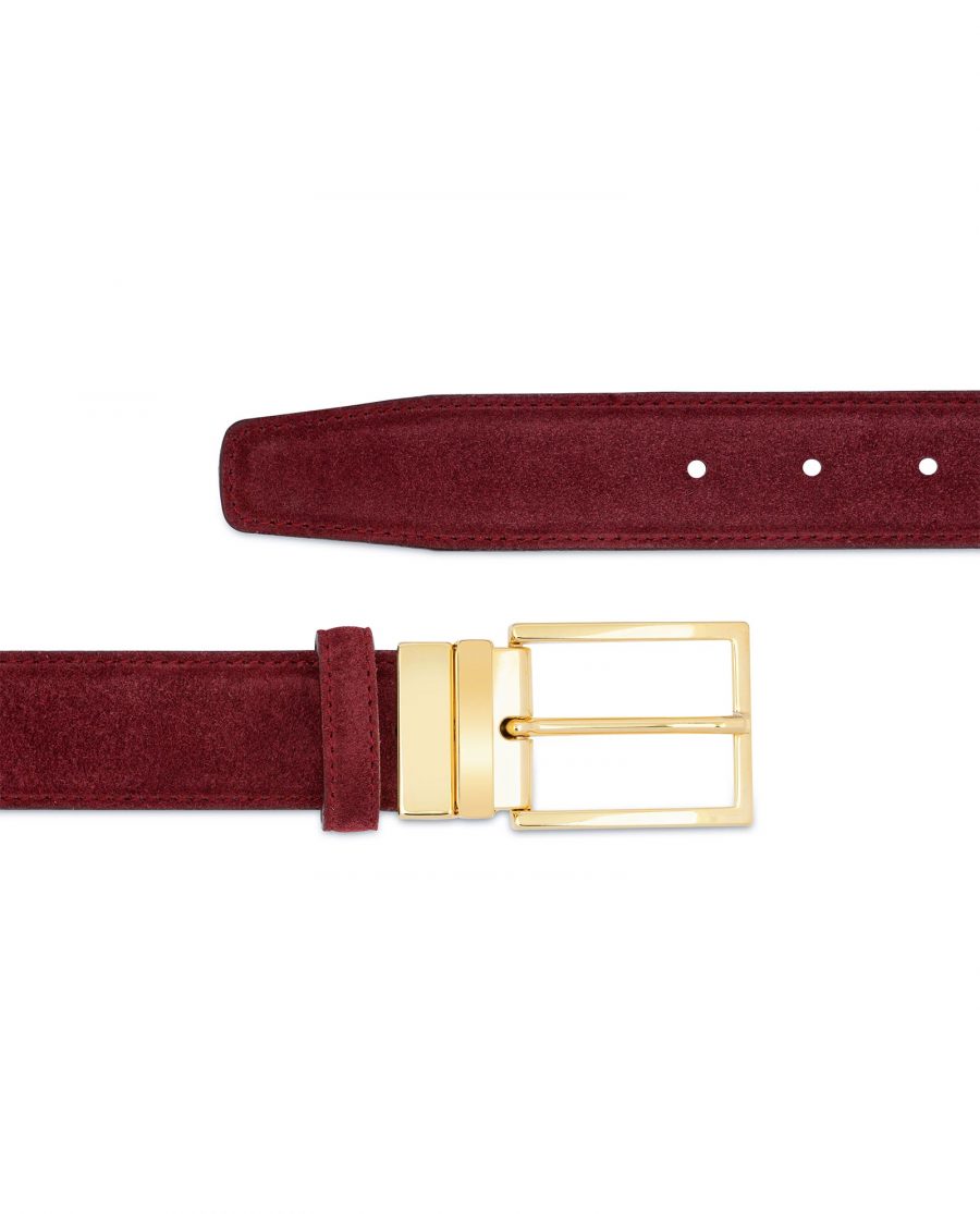 Burgundy Belt With Gold Buckle Suede Leather For jeans