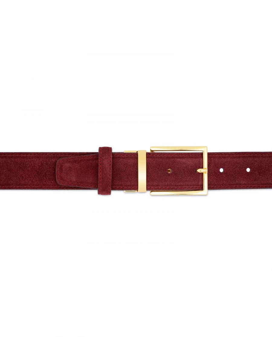 Burgundy Belt With Gold Buckle Suede Leather On pants