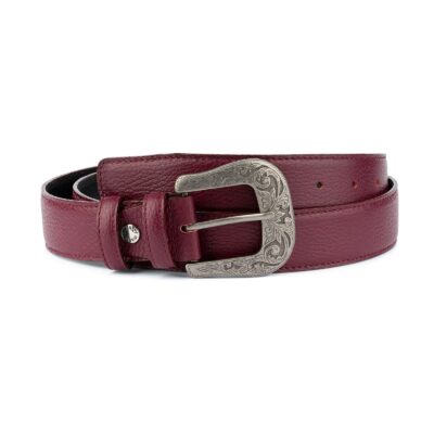 Burgundy Western Belt With Buckle Italian Leather Capo Pelle