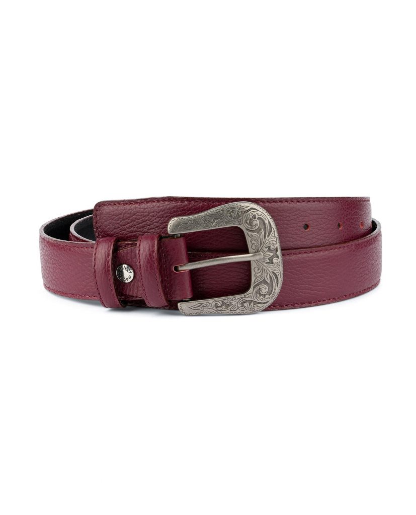 Buy Burgundy Western Belt With Buckle | LeatherBeltsOnline.com