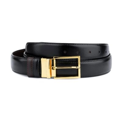 Gold Buckle Black Belt For Men Reversible to Brown Capo Pelle