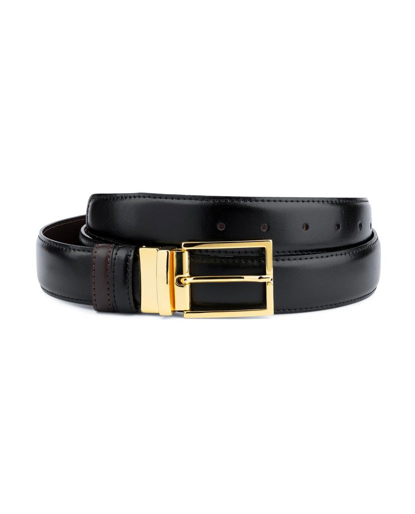 Men's Stainless Steel Black Belt With Gold Buckle