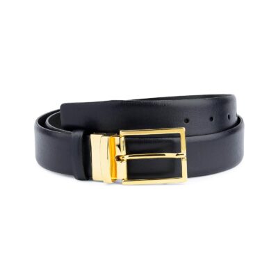 Mens Navy Blue Belt With Gold Buckle Capo Pelle
