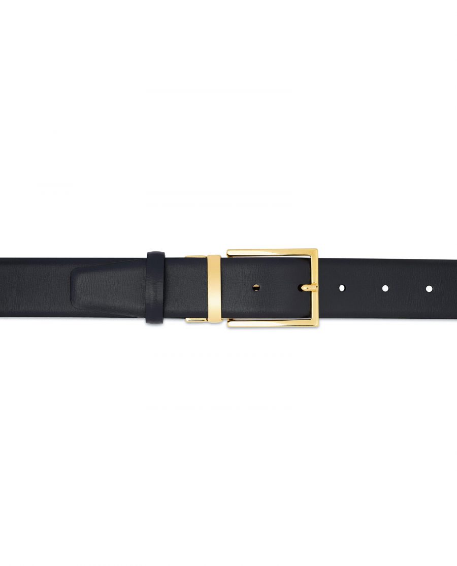 Mens Navy Blue Belt With Gold Buckle On trousers