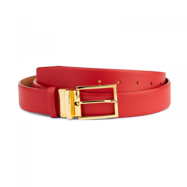 Mens Red Belt With Gold Buckle Capo Pelle