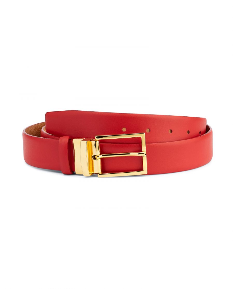 Mens Red Belt With Gold Buckle Capo Pelle