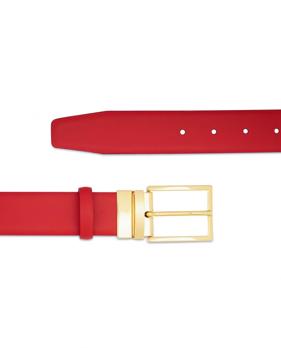 Mens Red Belt With Gold Buckle Genuine leather