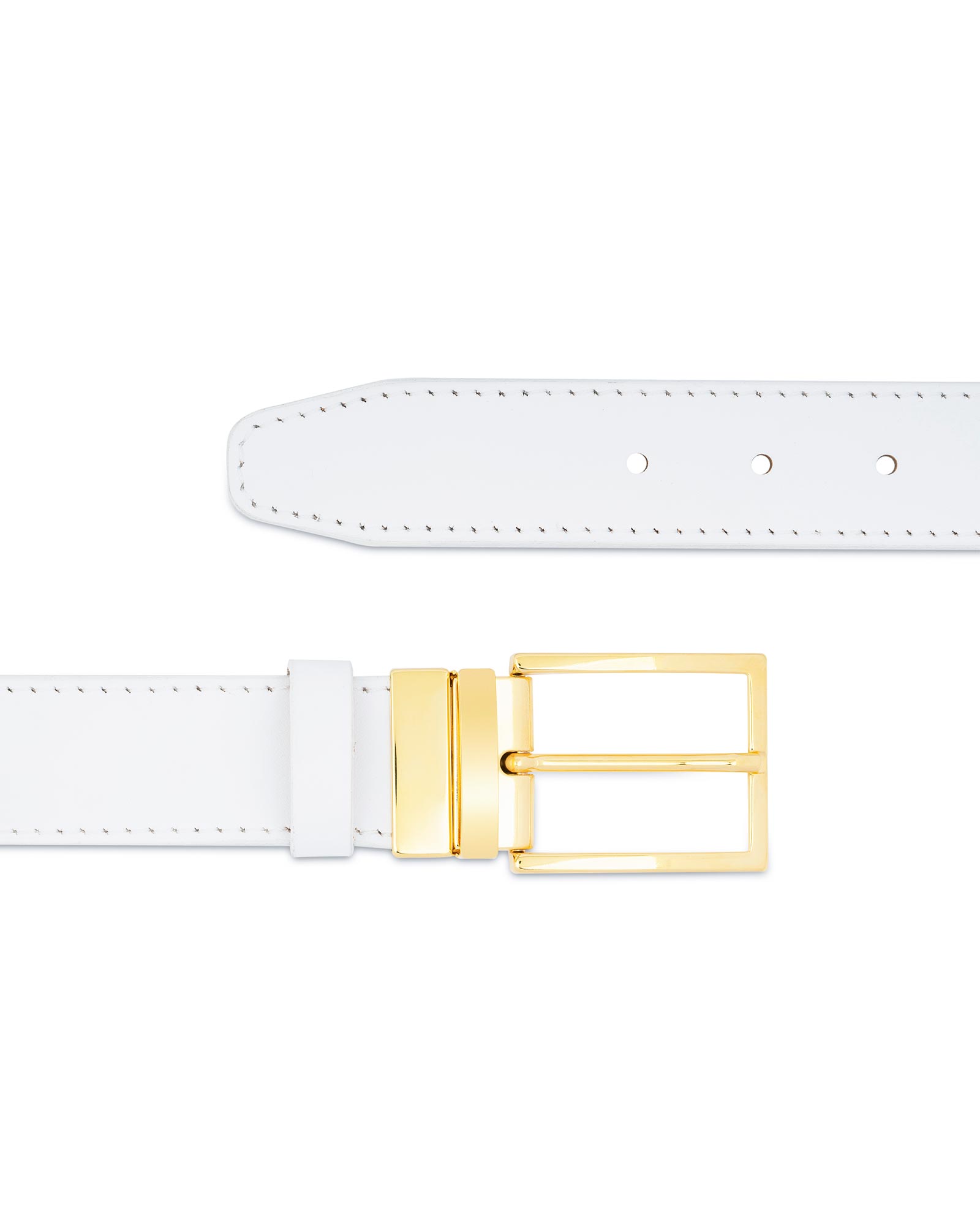 White Leather Belt Gold Buckle 1 1/2 Handmade Thick 