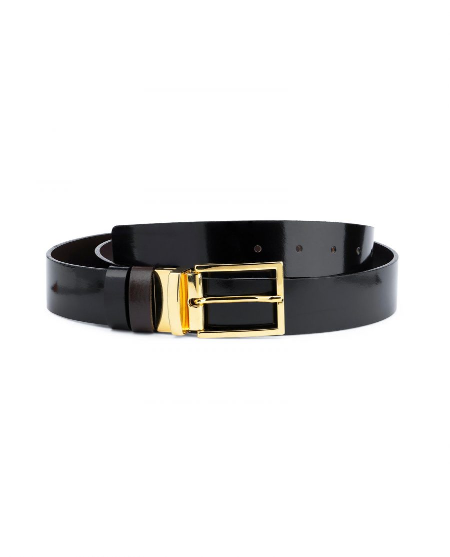Patent Leather Belt With Gold Buckle Reversible Capo Pelle