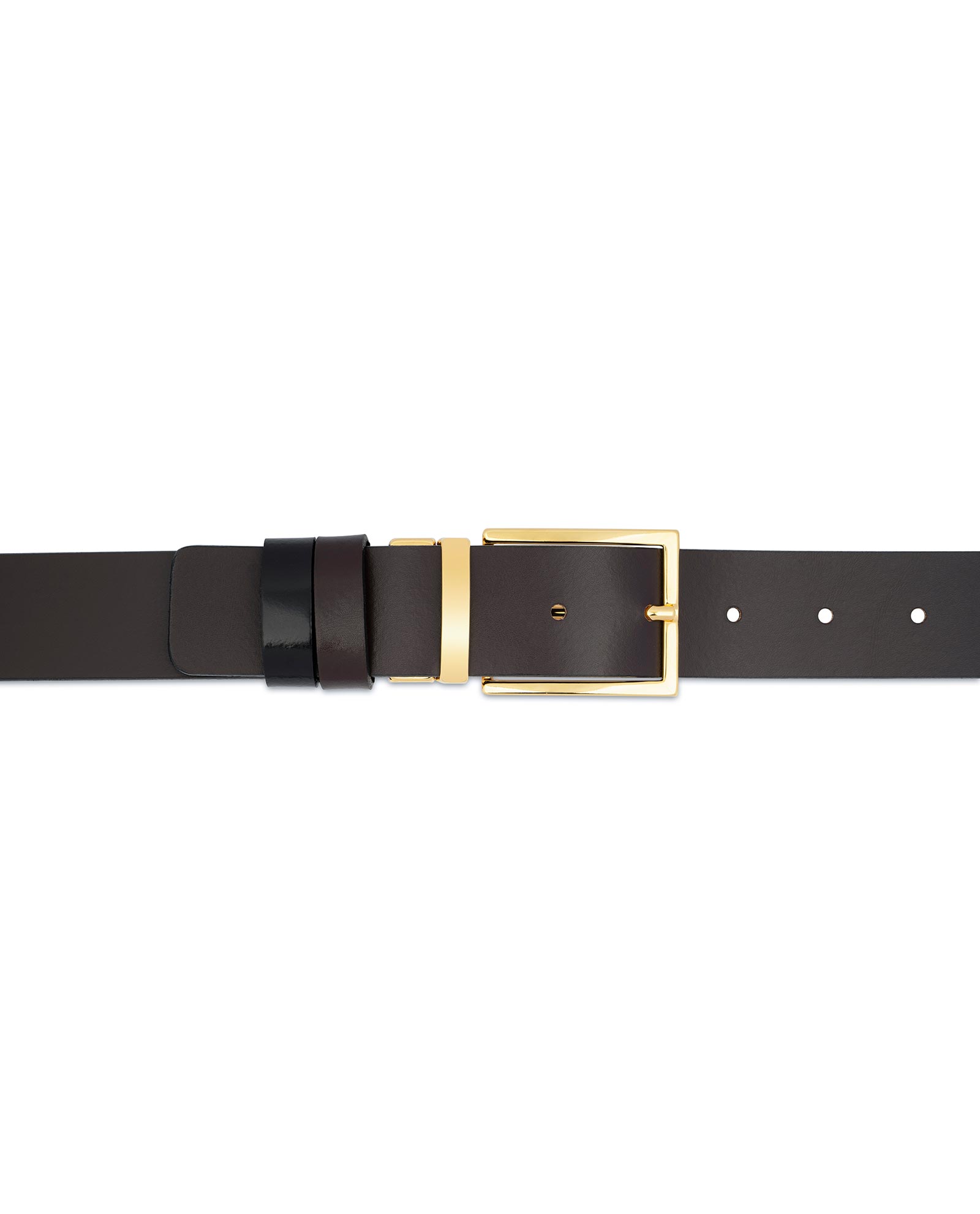 Black & Gold Leather Suit Belt With a Sectioned Buckle