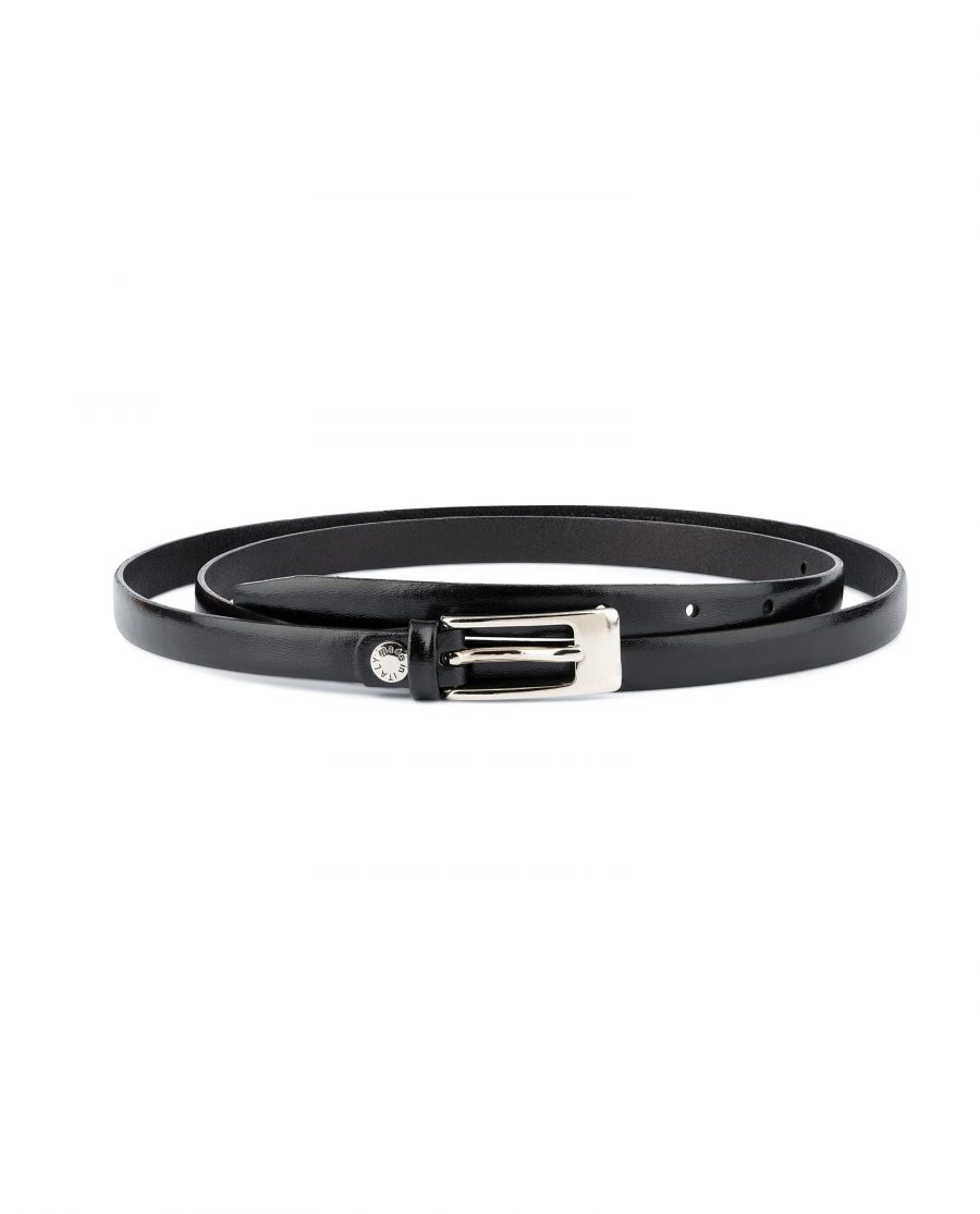 Womens Leather Belt for Dress Black With Silver Buckle Capo Pelle