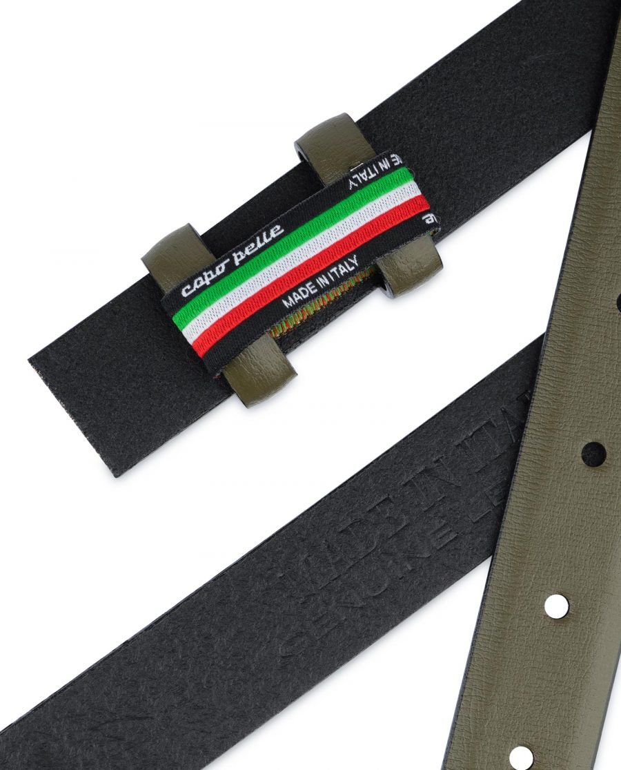Olive Green Belt for Buckles Genuine leather 1 inch Thin