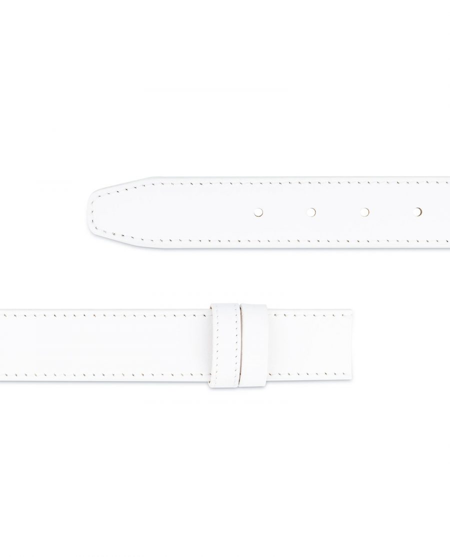 White Belt Mens Without Buckle 1 3 8 Wide Leather Adjustable
