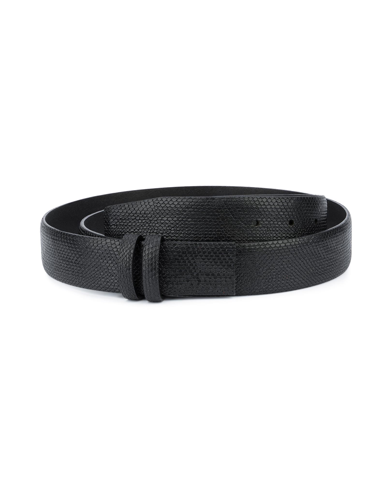 https://leatherbeltsonline.com/wp-content/uploads/2020/04/Mens-Snakeskin-Belt-No-Buckle-Black-Adjustable-1.jpg