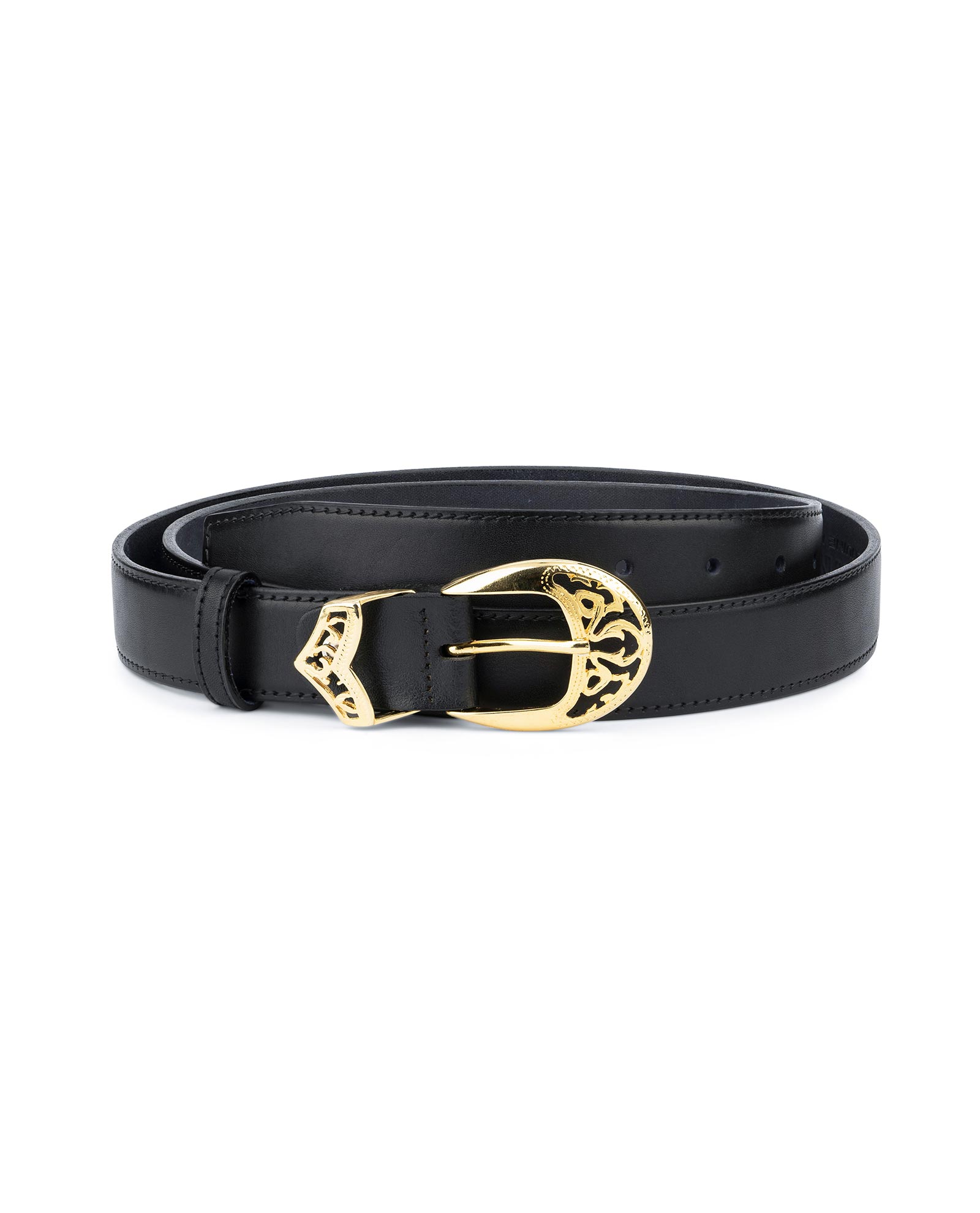 Buy Black Belt with Gold Buckle | Full Grain Leather | LeatherBeltsOnline