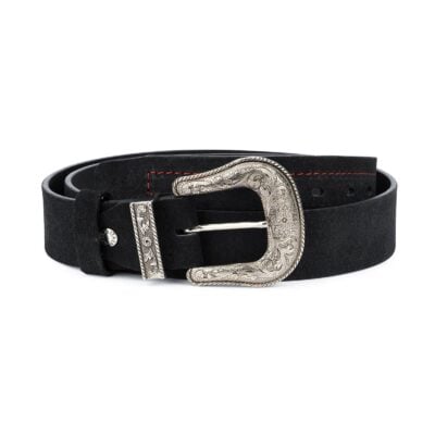 Black Cowboy Belt for Men Suede Leather 1