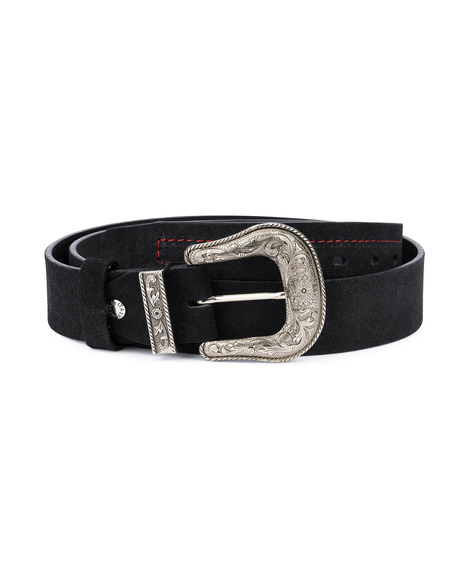 Buy Black Cowboy Belt for Men | Suede Leather | LeatherBeltsOnline.com