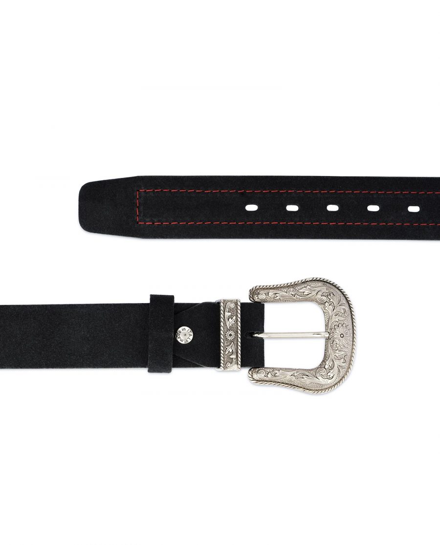 Black Cowboy Belt for Men Suede Leather 2