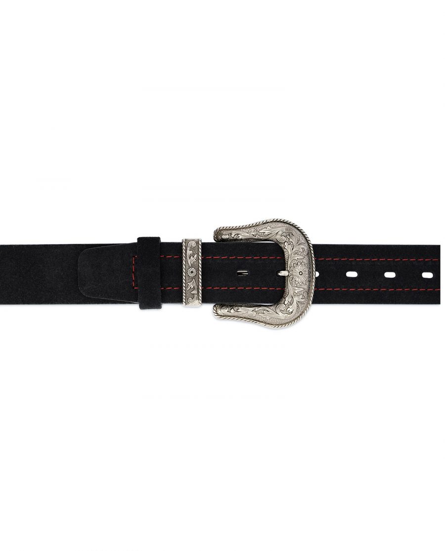 Black Cowboy Belt for Men Suede Leather 3