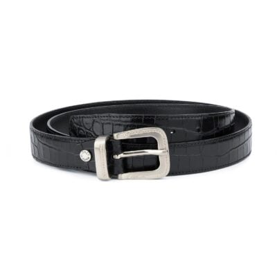 Black Crocodile Embossed Leather Belt For Men 1
