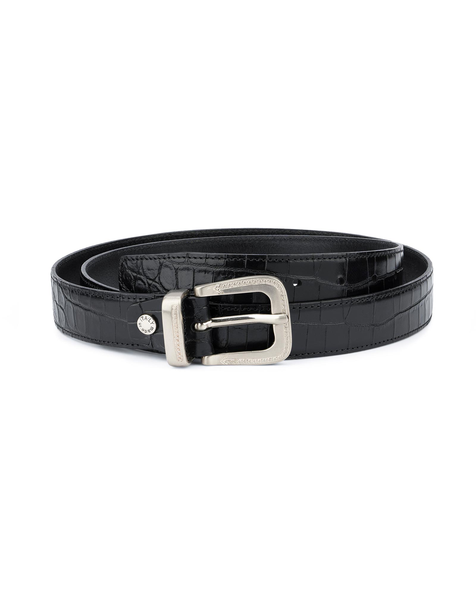 Buy Black Crocodile Embossed Leather Belt For Men | Capo Pelle