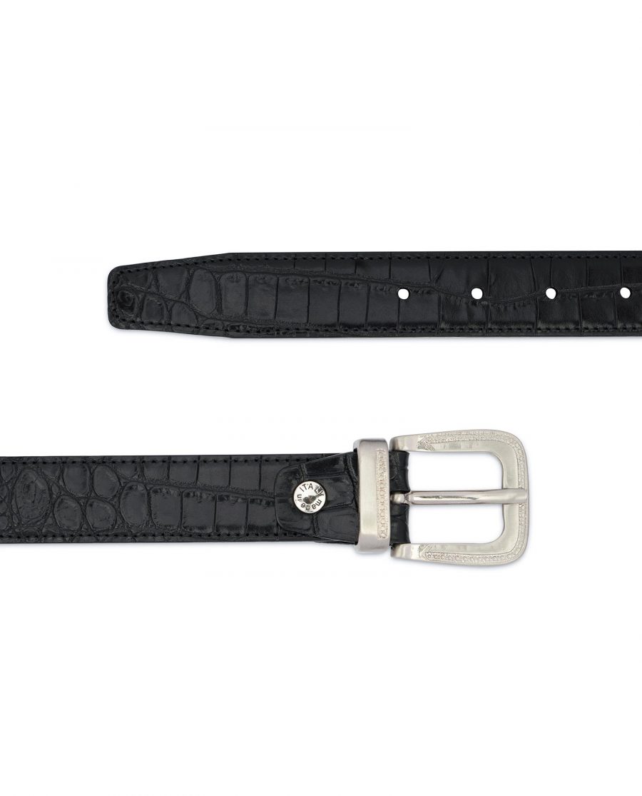 Black Crocodile Embossed Leather Belt For Men 2