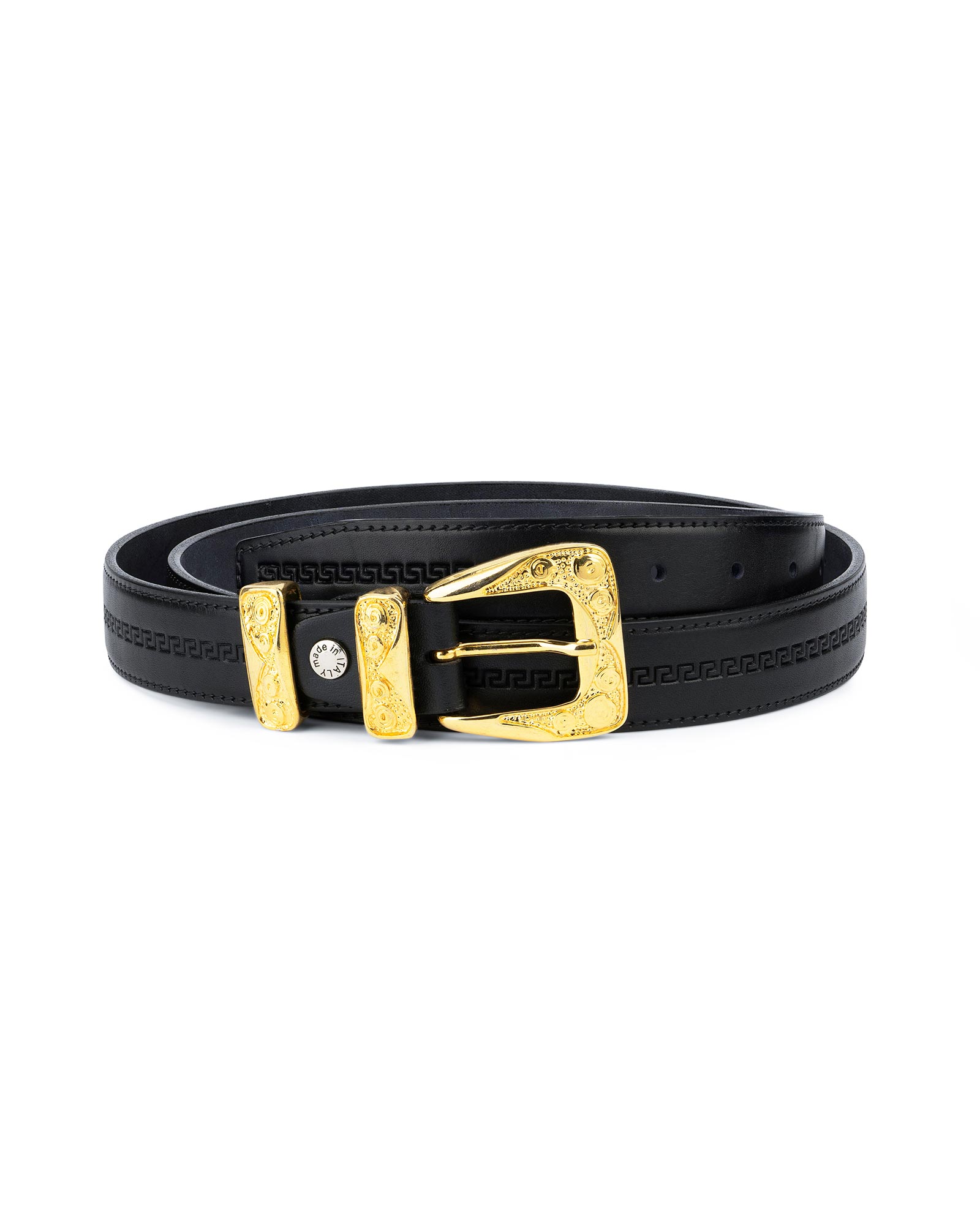 Black Leather Belt with Gold Buckle