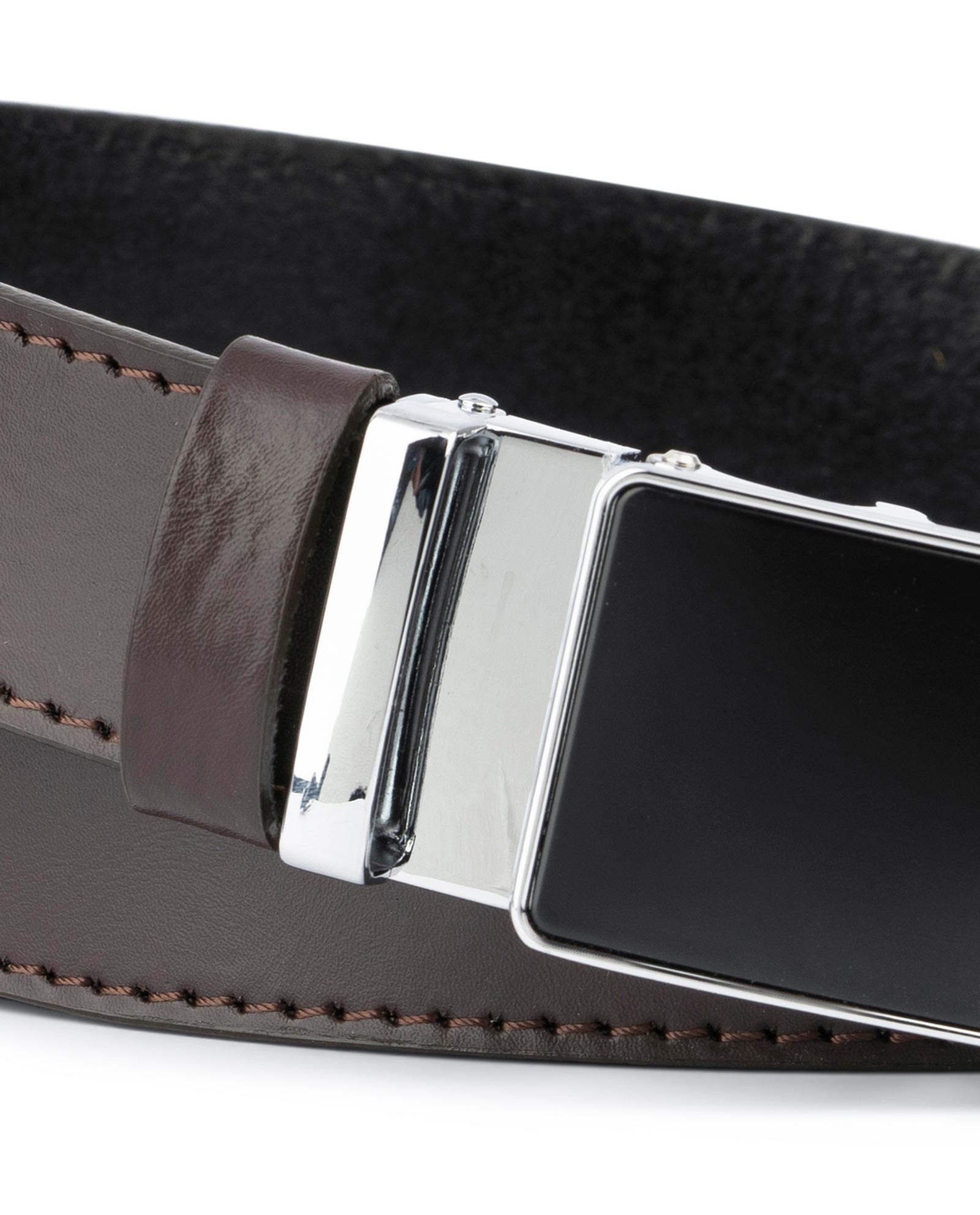 Gold Black Silver Automatic Buckles Mens Belts Black Leather Men