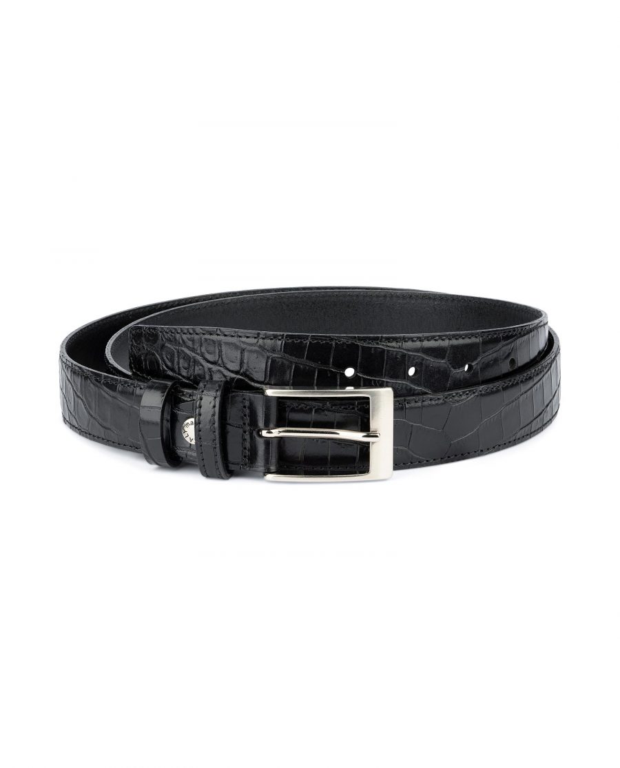 Buy Croco Belt for Men | Black 3.0 cm | LeatherBeltsOnline.com