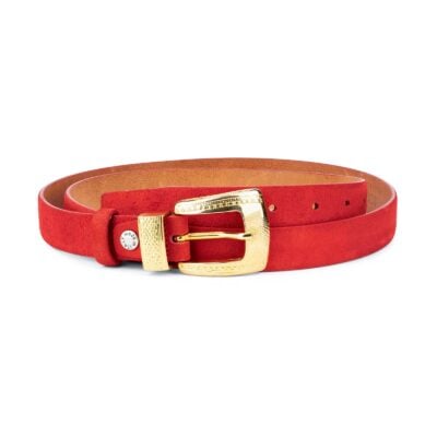 Ladies Red Suede Belt with Gold Buckle 1